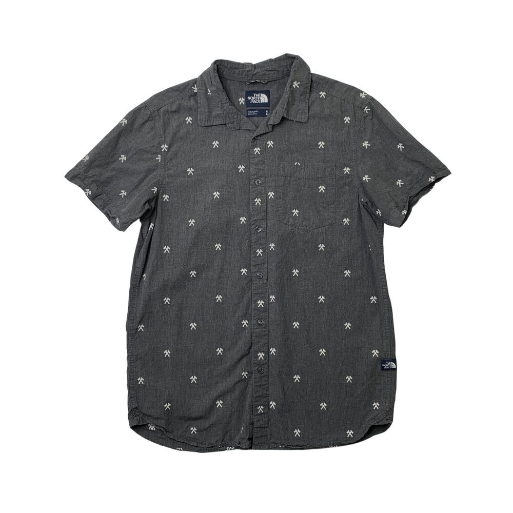 The North Face Shirt Mens M Medium Graphite White Baytrail Jacquard Crossed-Axe